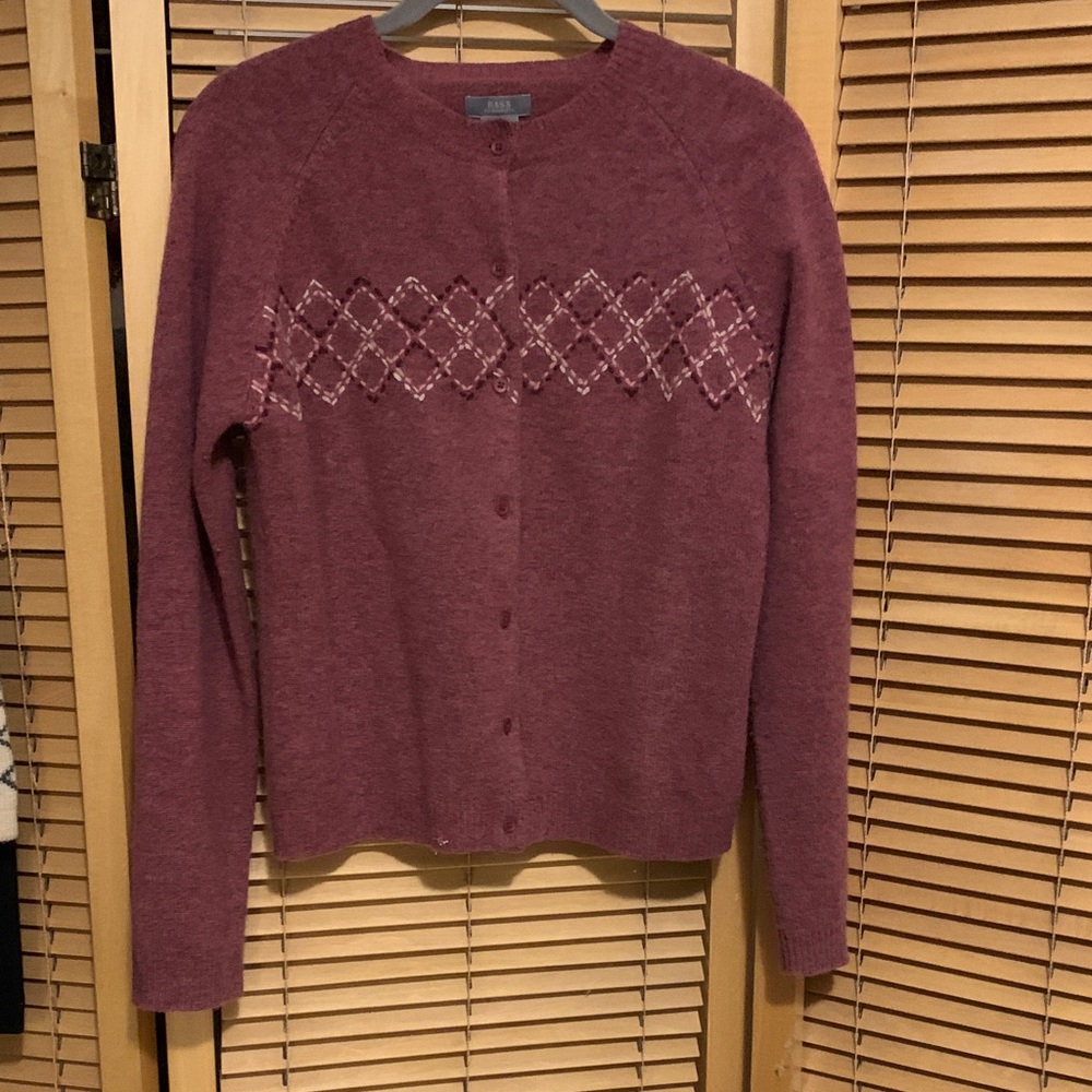 GH Bass Burgundy Lambswool Argyle Cardigan size small